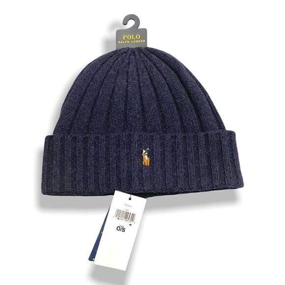 Polo Ralph Lauren Mens Signature Merino Wool Cuffed Beanie Blue One Size (b) New - Picture 3 of 8